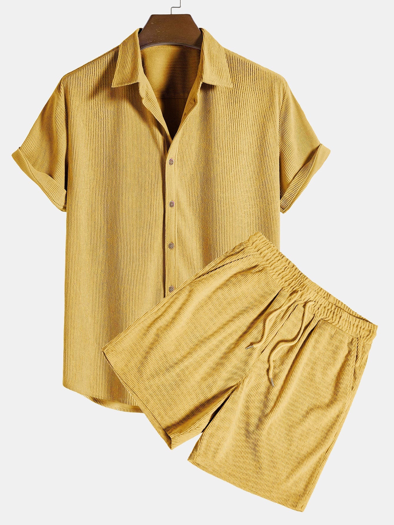 Camicia a Maniche Corte in Corduroy con Bottoni & Pantaloni Corti