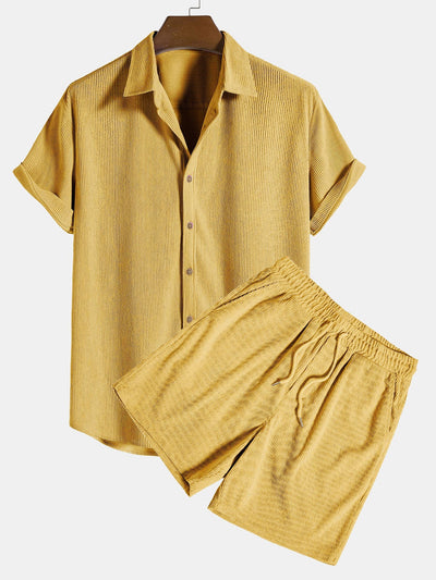 Camicia a Maniche Corte in Corduroy con Bottoni & Pantaloni Corti