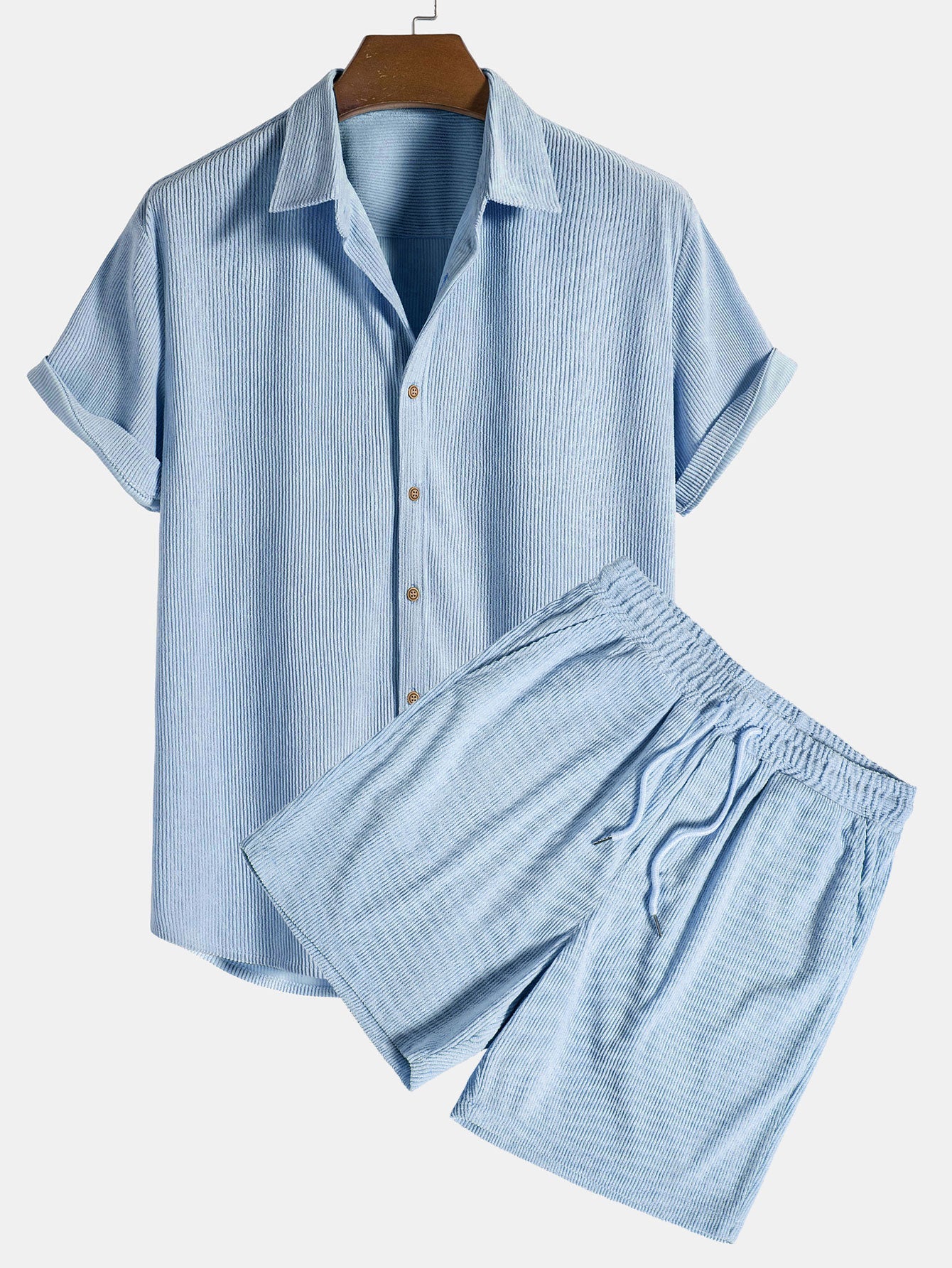 Camicia a Maniche Corte in Corduroy con Bottoni & Pantaloni Corti