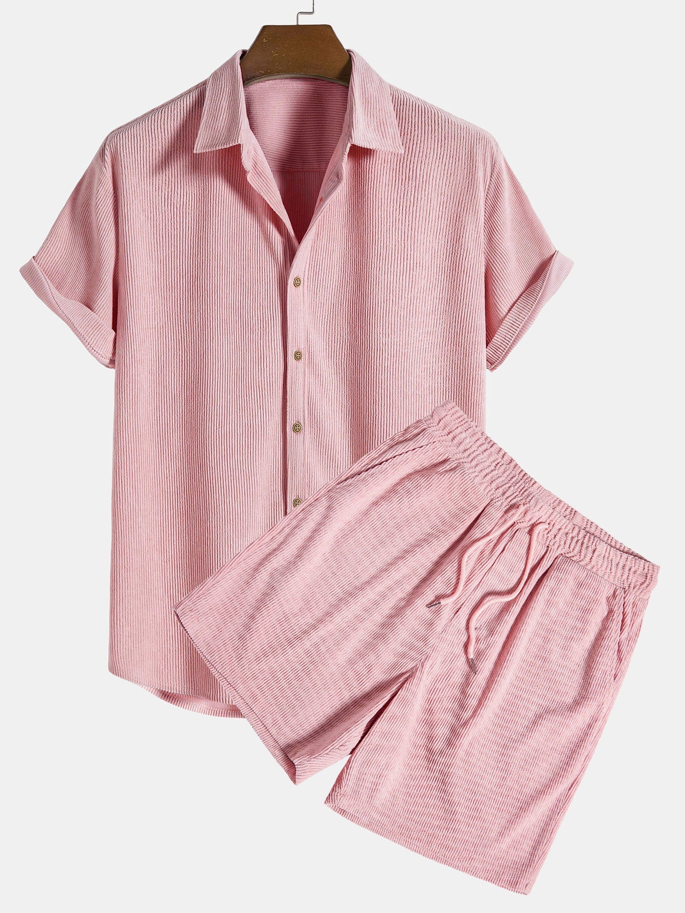Camicia a Maniche Corte in Corduroy con Bottoni & Pantaloni Corti