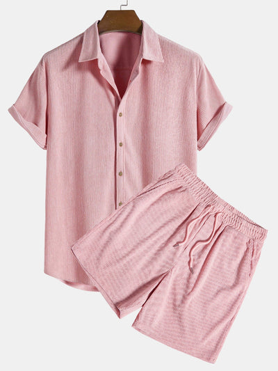 Camicia a Maniche Corte in Corduroy con Bottoni & Pantaloni Corti