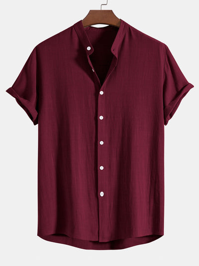 Camicia con Collo Stand in Lino e Rayon