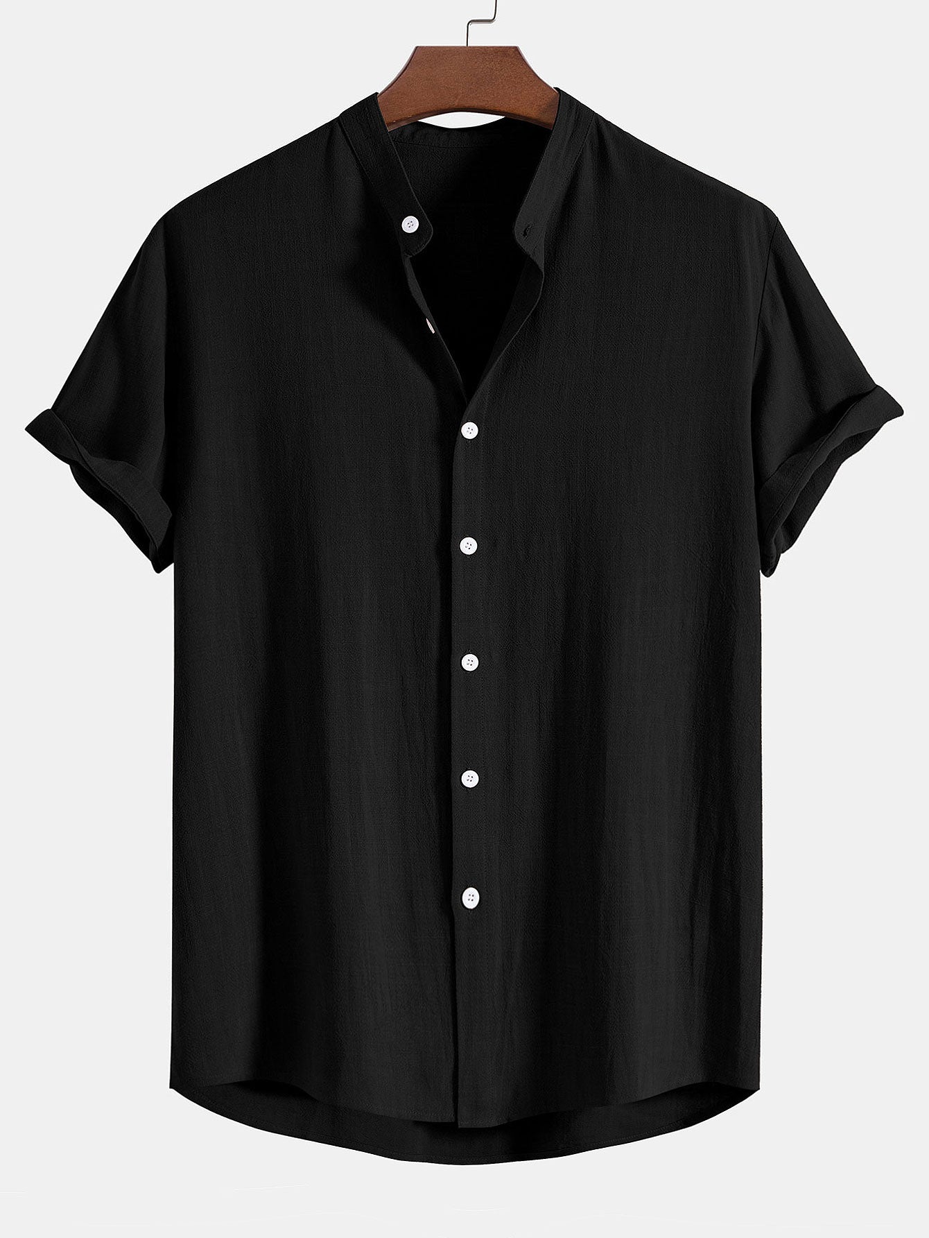 Camicia con Collo Stand in Lino e Rayon