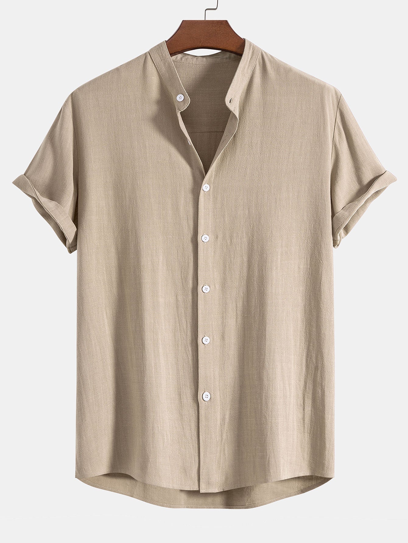 Camicia con Collo Stand in Lino e Rayon