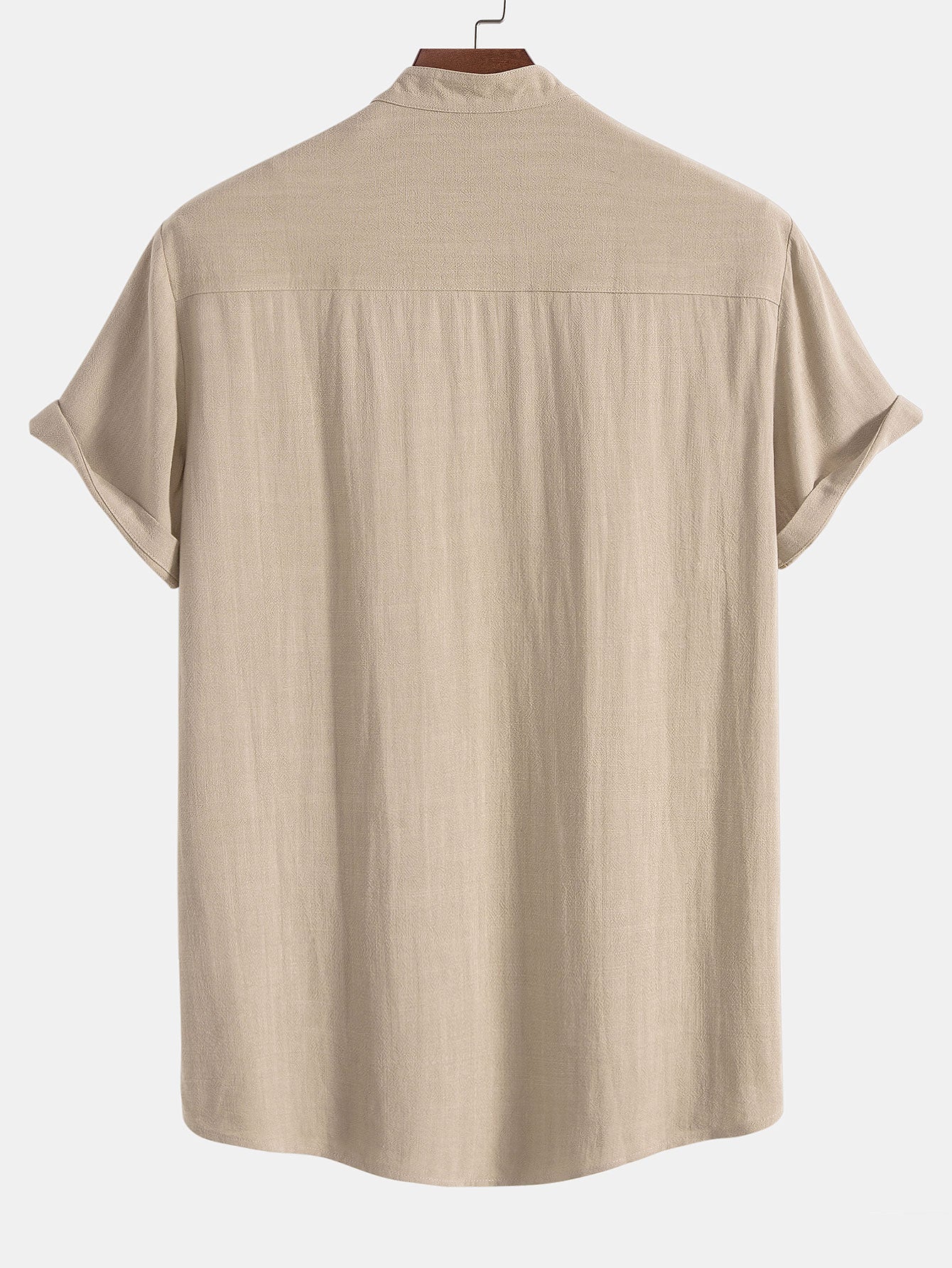 Camicia con Collo Stand in Lino e Rayon