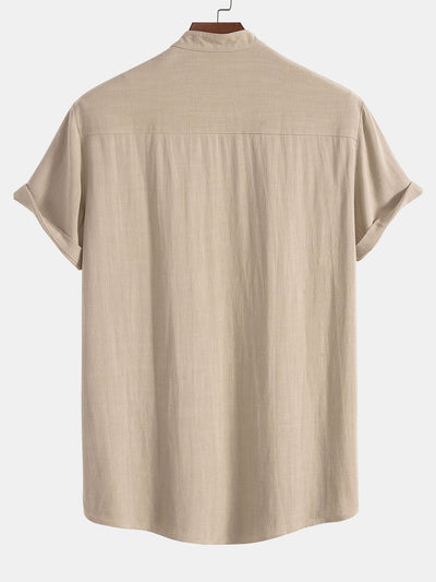 Camicia con Collo Stand in Lino e Rayon