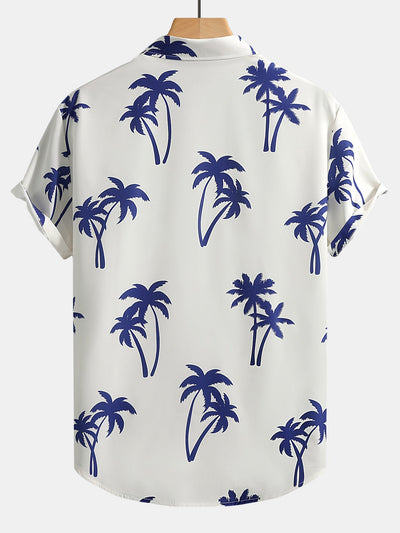 Camicia a Bottone con Stampa di Palme & Pantaloni da Bagno a Media Lunghezza con Coulisse