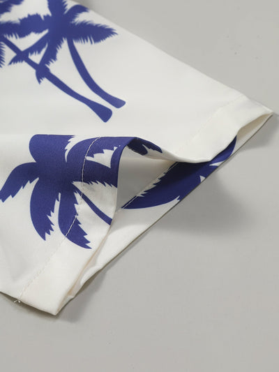 Camicia a Bottone con Stampa di Palme & Pantaloni da Bagno a Media Lunghezza con Coulisse