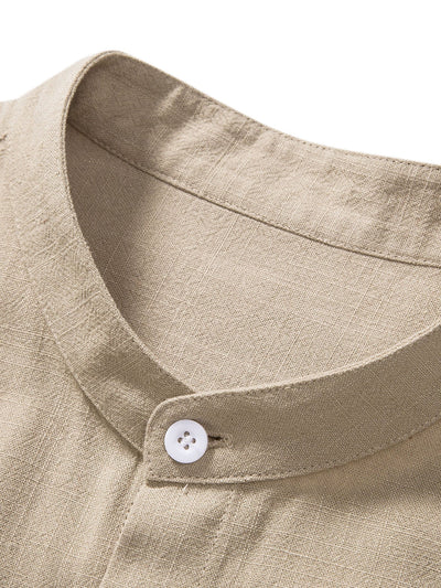 Camicia con Collo Stand in Lino e Rayon