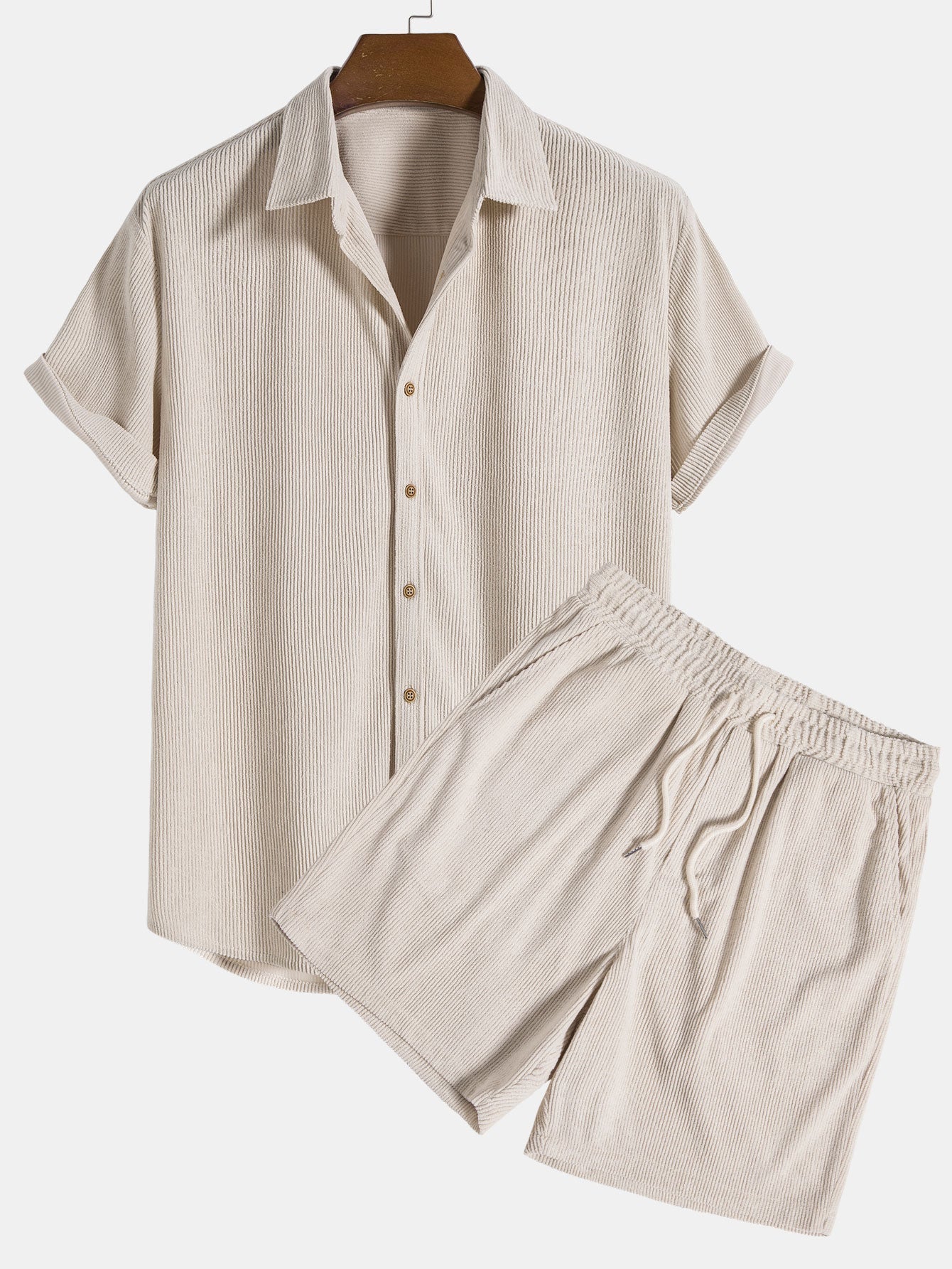 Camicia a Maniche Corte in Corduroy con Bottoni & Pantaloni Corti