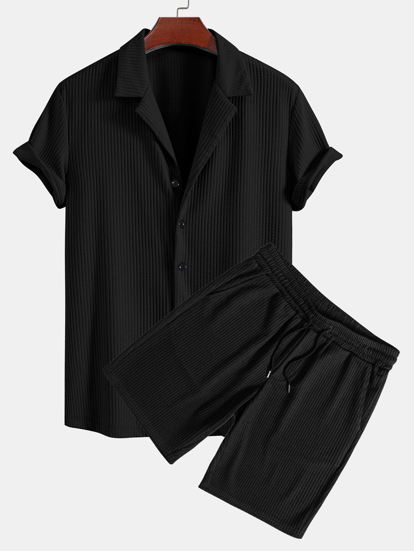 Camicia Cubana Profonda a Coste Muscle Fit & Pantaloni Corti a Coste con Coulisse