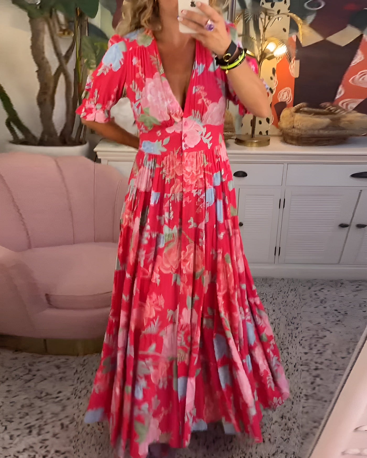 Carine | Abito con tasche a scollo a V stampato floreale