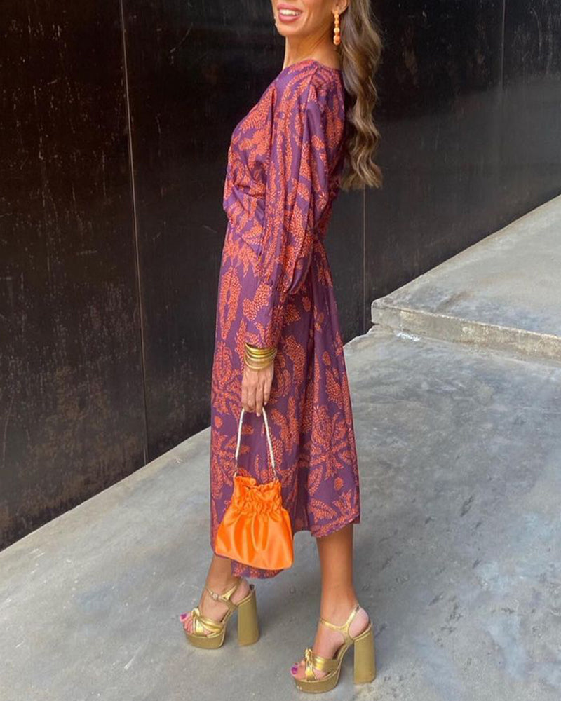 Célestine | Abito Elegante con Stampa Vintage e Maniche Lunghe