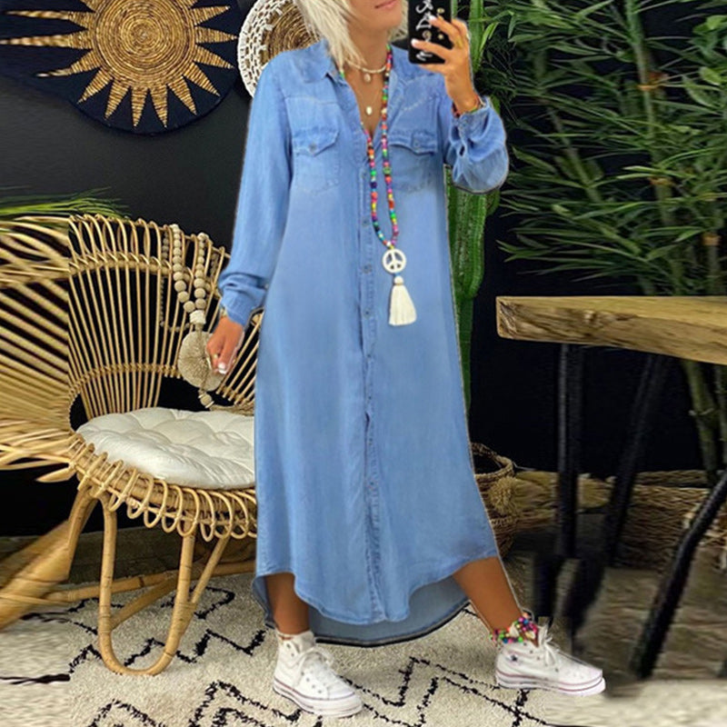 Leviana™ | Long Sleeve Denim Maxi Dress