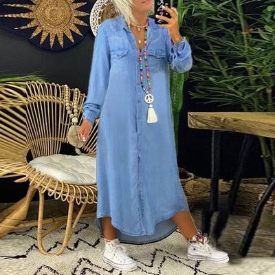 Leviana™ | Long Sleeve Denim Maxi Dress