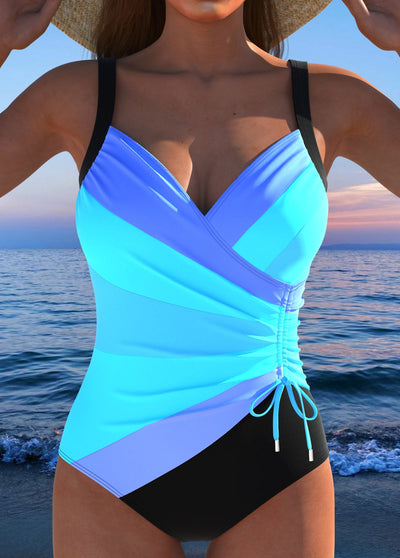 Costume da bagno Luxe Surplice Nero con Stampa Colorata