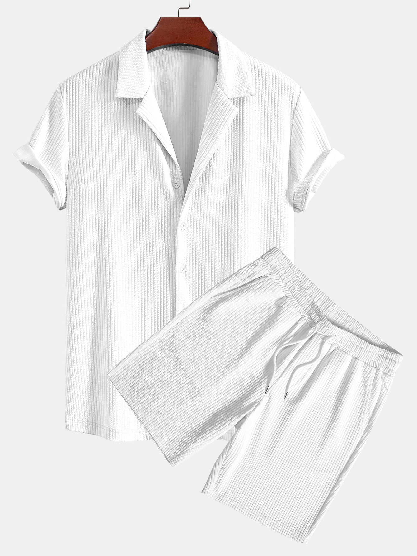 Camicia Cubana Profonda a Coste Muscle Fit & Pantaloni Corti a Coste con Coulisse