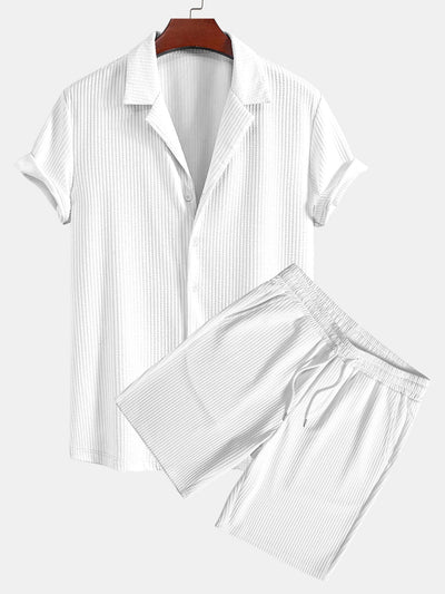 Camicia Cubana Profonda a Coste Muscle Fit & Pantaloni Corti a Coste con Coulisse