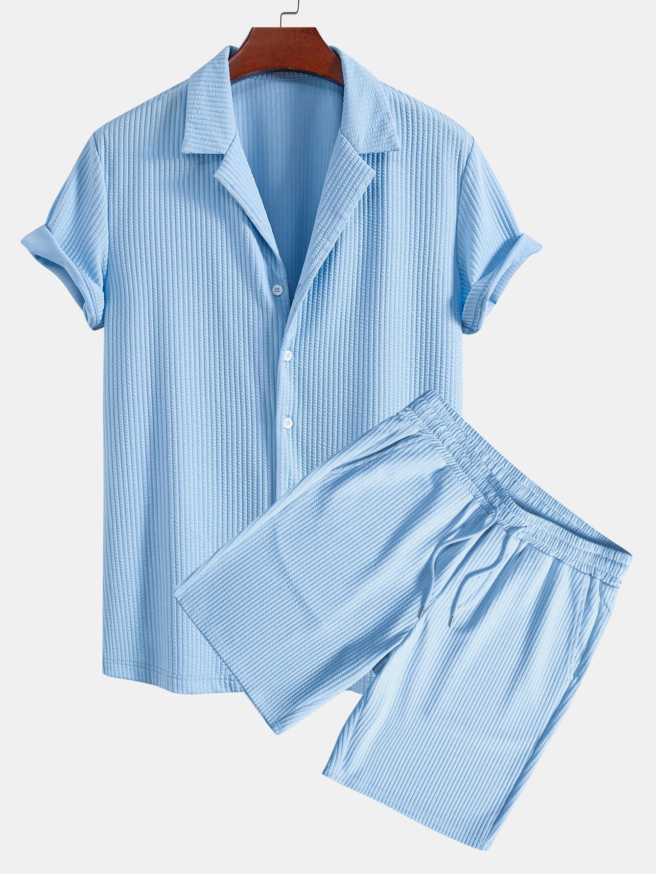 Camicia Cubana Profonda a Coste Muscle Fit & Pantaloni Corti a Coste con Coulisse