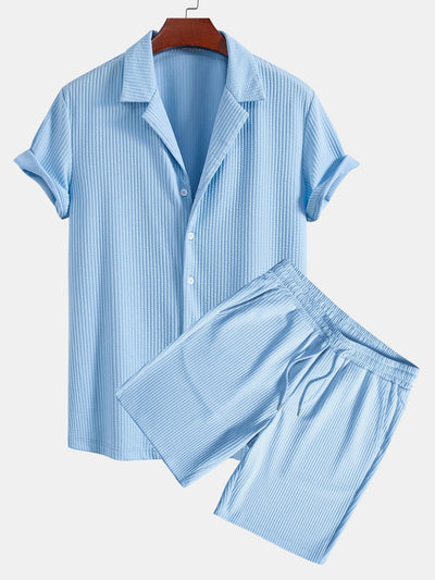 Camicia Cubana Profonda a Coste Muscle Fit & Pantaloni Corti a Coste con Coulisse