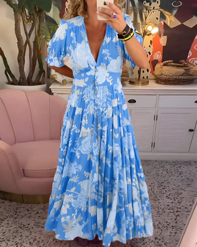 Carine | Abito con tasche a scollo a V stampato floreale