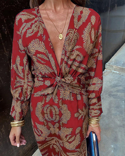 Célestine | Abito Elegante con Stampa Vintage e Maniche Lunghe