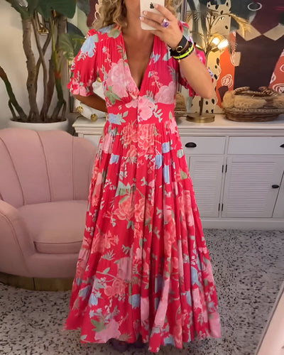 Carine | Abito con tasche a scollo a V stampato floreale