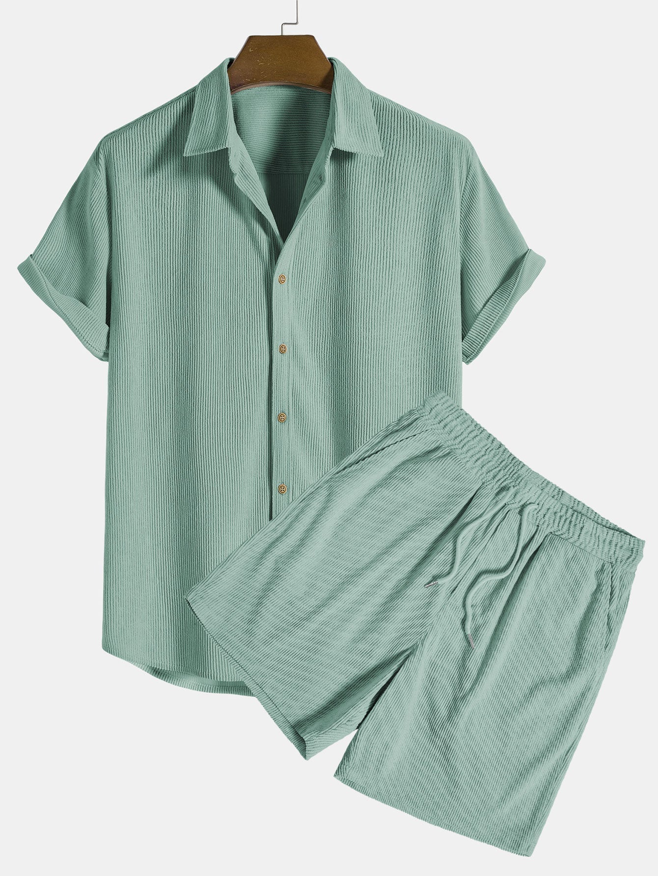 Camicia a Maniche Corte in Corduroy con Bottoni & Pantaloni Corti