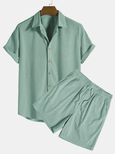 Camicia a Maniche Corte in Corduroy con Bottoni & Pantaloni Corti