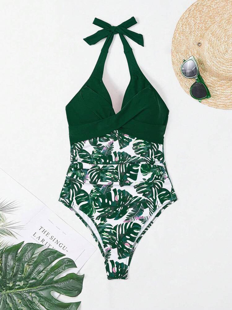 Varella | Costume da Bagno Foglia Tropicale – Scollo a V e Stile Modellante