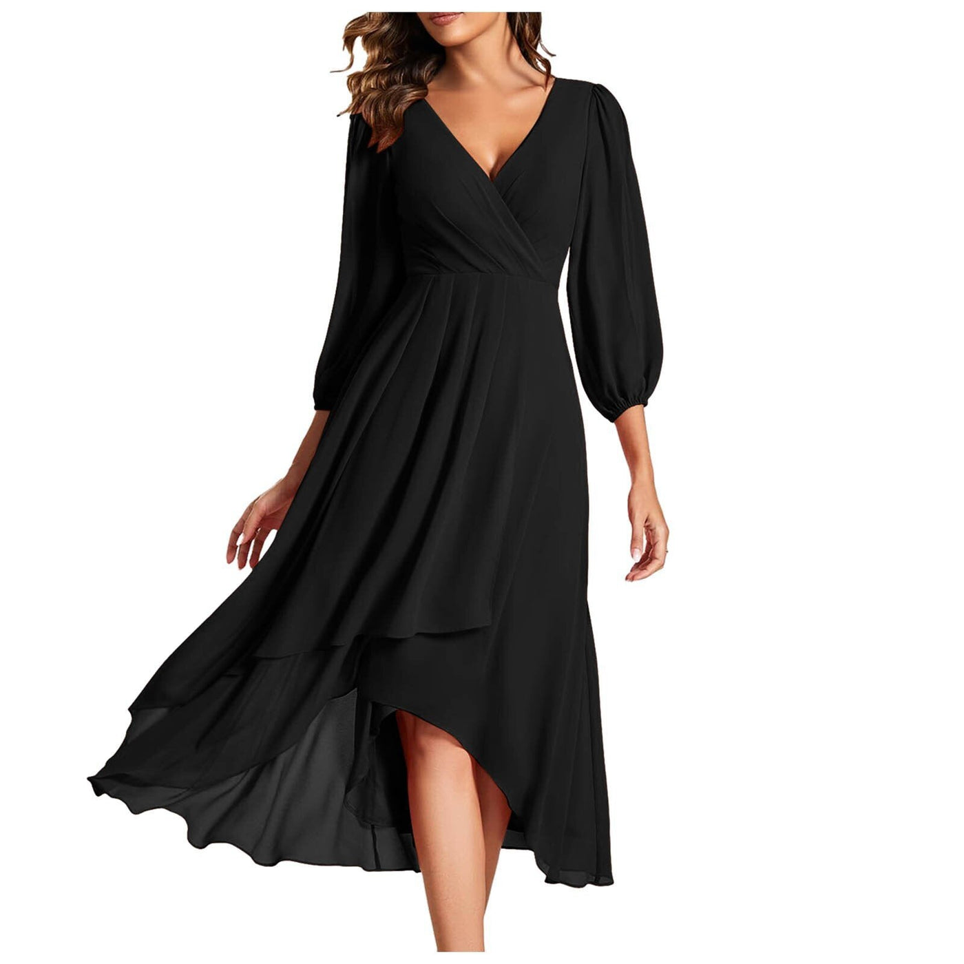Leviana™ | Ruffled Dress with Asymmetrical Hem