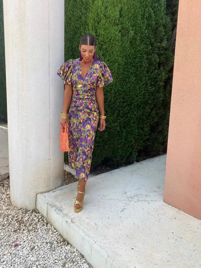 Giada™ | Abito Midi Colorato a Pieghe